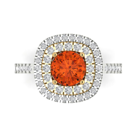 1.615 cttw Zirconia Simulated Red Diamond Hidden Halo Engagement Ring - Solid White/Yellow Gold (VVS1, Round Cut,6.5mm)