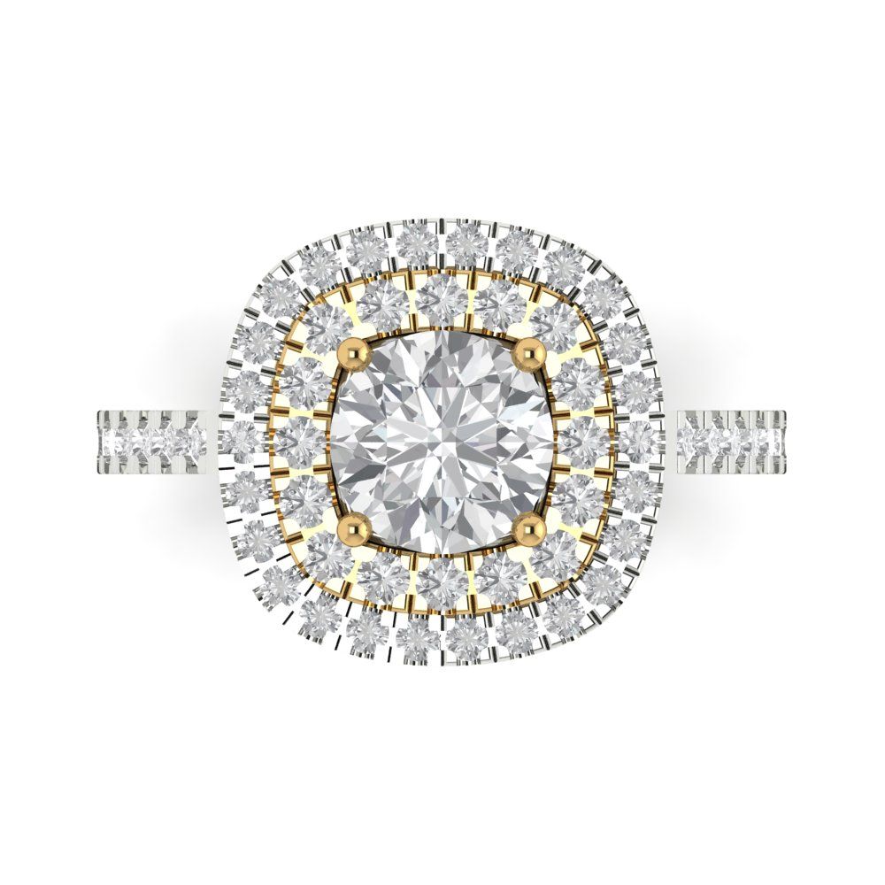 1.615 cttw Moissanite Hidden Halo Engagement Ring - Solid White/Yellow Gold (VVS1, Round Cut,6.5mm)