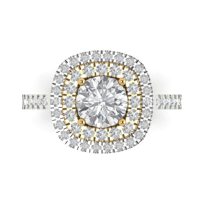 1.615 cttw Moissanite Hidden Halo Engagement Ring - Solid White/Yellow Gold (VVS1, Round Cut,6.5mm)