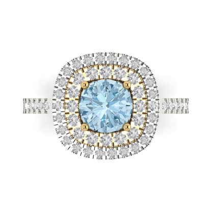 1.615 cttw Natural Sky Blue Topaz Hidden Halo Engagement Ring - Solid White/Yellow Gold (VVS1, Round Cut,6.5mm)
