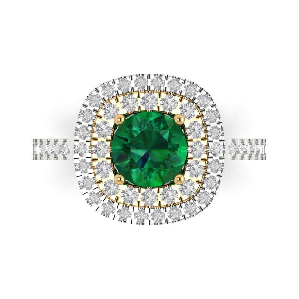 1.615 cttw Simulated Emerald Hidden Halo Engagement Ring - Solid Gold (Round Cut,6.5mm)