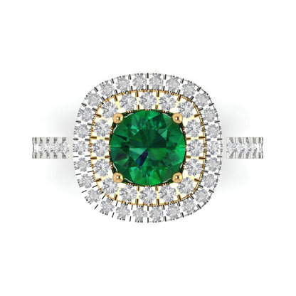 1.615 cttw Simulated Emerald Hidden Halo Engagement Ring - Solid Gold (Round Cut,6.5mm)