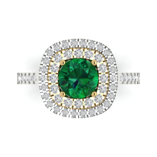 1.615 cttw Simulated Emerald Hidden Halo Engagement Ring - Solid White/Yellow Gold (VVS1, Round Cut,6.5mm)
