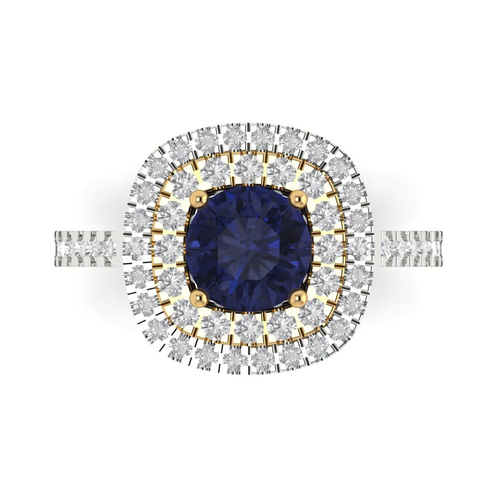 1.615 cttw Simulated Blue Sapphire Hidden Halo Engagement Ring - Solid Gold (Round Cut,6.5mm)