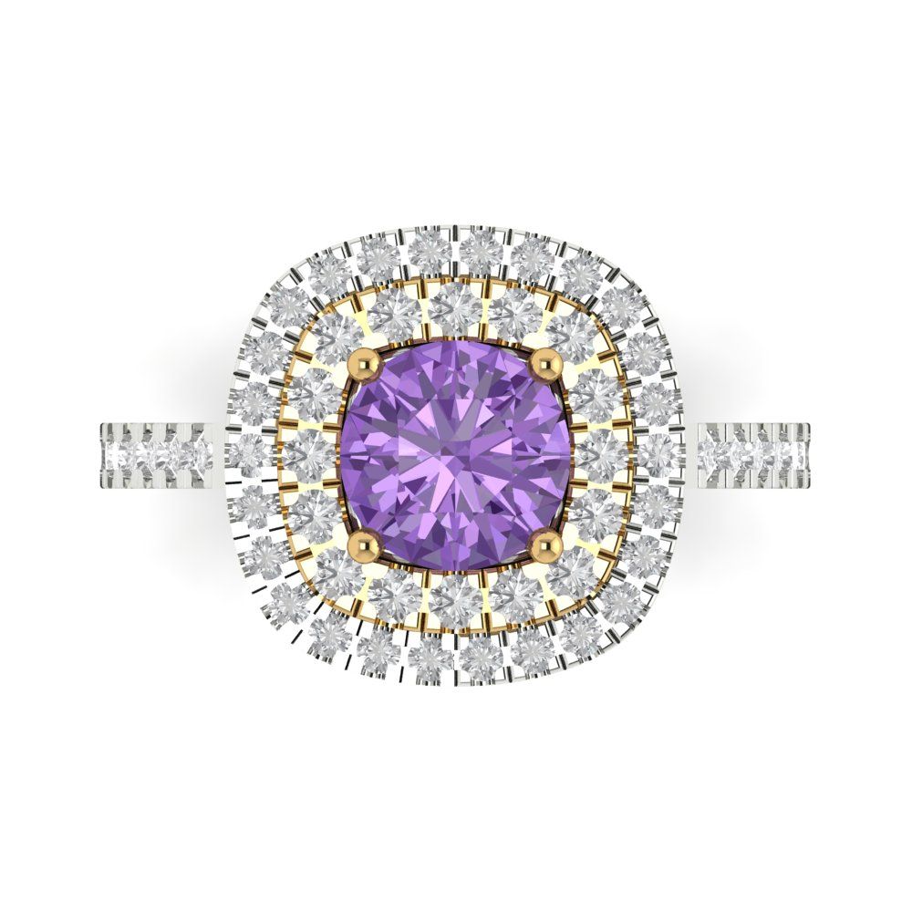 1.615 cttw Simulated Alexandrite Hidden Halo Engagement Ring - Solid White/Yellow Gold (VVS1, Round Cut,6.5mm)