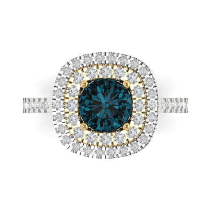 1.615 cttw Natural London Blue Topaz Hidden Halo Engagement Ring - Solid Gold (Round Cut,6.5mm)