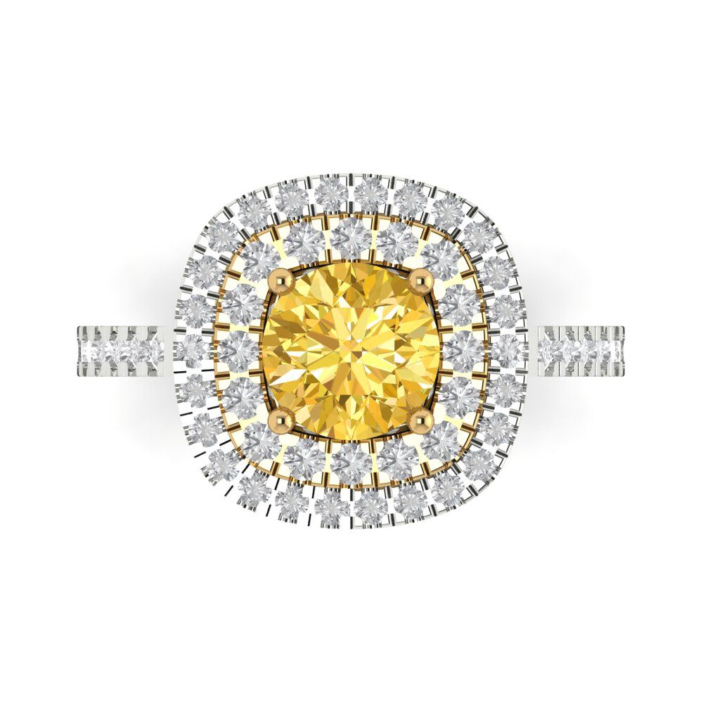 1.615 cttw Natural Citrine Hidden Halo Engagement Ring - Solid White/Yellow Gold (VVS1, Round Cut,6.5mm)