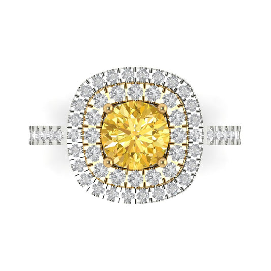 1.615 cttw Natural Citrine Hidden Halo Engagement Ring - Solid White/Yellow Gold (VVS1, Round Cut,6.5mm)