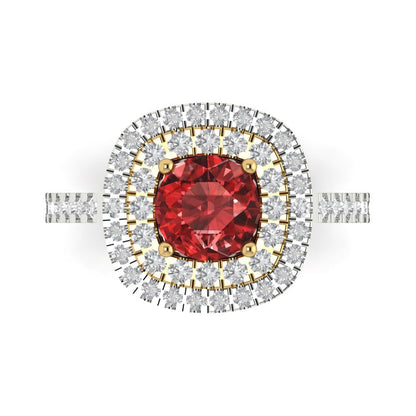 1.615 cttw Natural Garnet Hidden Halo Engagement Ring - Solid Gold (Round Cut,6.5mm)