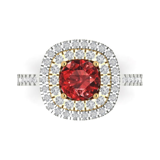 1.615 cttw Natural Garnet Hidden Halo Engagement Ring - Solid White/Yellow Gold (VVS1, Round Cut,6.5mm)