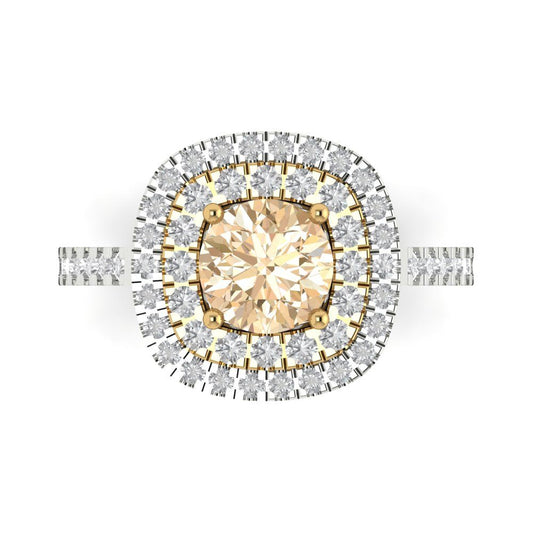 1.615 cttw Natural Morganite Hidden Halo Engagement Ring - Solid White/Yellow Gold (VVS1, Round Cut,6.5mm)