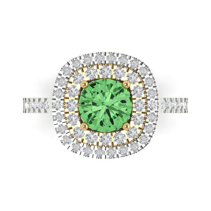 1.615 cttw Zirconia Simulated Green Diamond Hidden Halo Engagement Ring - Solid Gold (VVS1, Round Cut,6.5mm)
