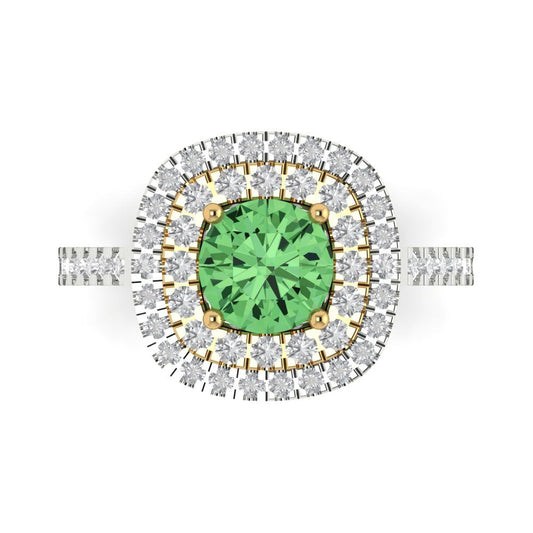 1.615 cttw Zirconia Simulated Green Diamond Hidden Halo Engagement Ring - Solid White/Yellow Gold (VVS1, Round Cut,6.5mm)