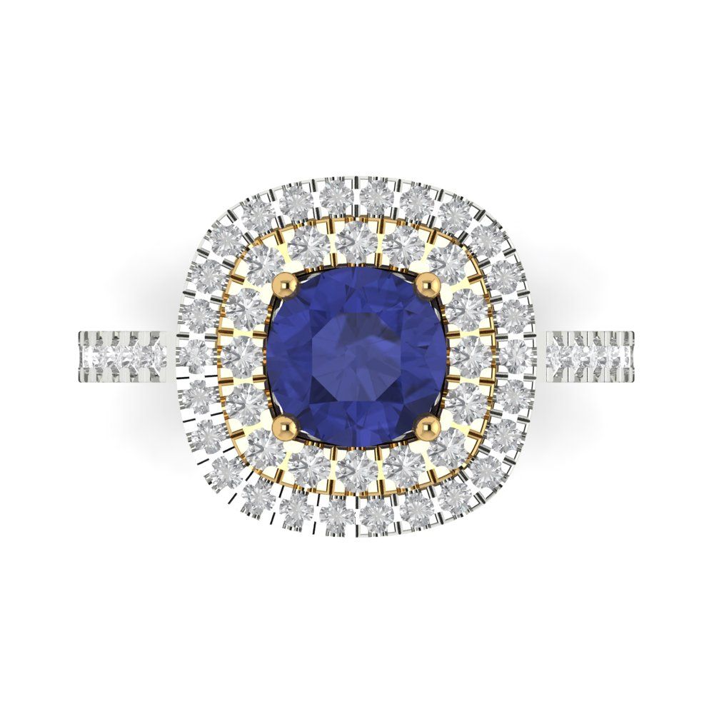 1.615 cttw Simulated Tanzanite Hidden Halo Engagement Ring - Solid White/Yellow Gold (VVS1, Round Cut,6.5mm)