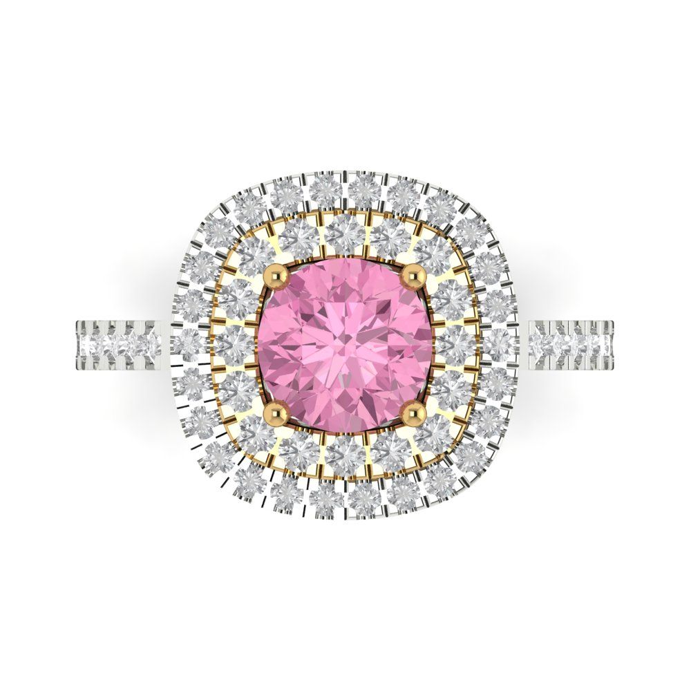 1.615 cttw Zirconia Simulated Pink Diamond Hidden Halo Engagement Ring - Solid White/Yellow Gold (VVS1, Round Cut,6.5mm)