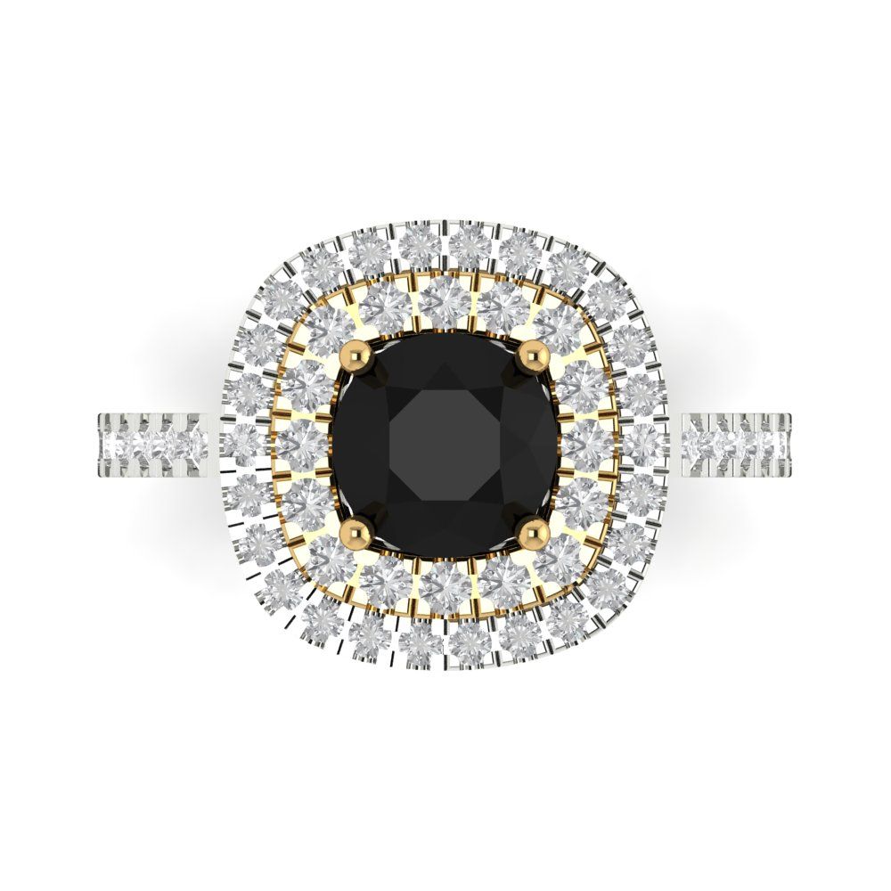 1.615 cttw Natural Onyx Hidden Halo Engagement Ring - Solid White/Yellow Gold (VVS1, Round Cut,6.5mm)