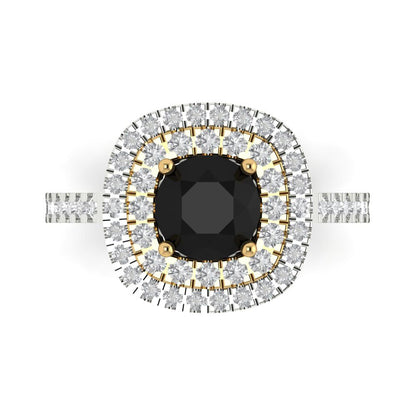 1.615 cttw Natural Onyx Hidden Halo Engagement Ring - Solid White/Yellow Gold (VVS1, Round Cut,6.5mm)