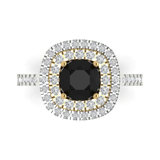 1.615 cttw Natural Onyx Hidden Halo Engagement Ring - Solid White/Yellow Gold (VVS1, Round Cut,6.5mm)
