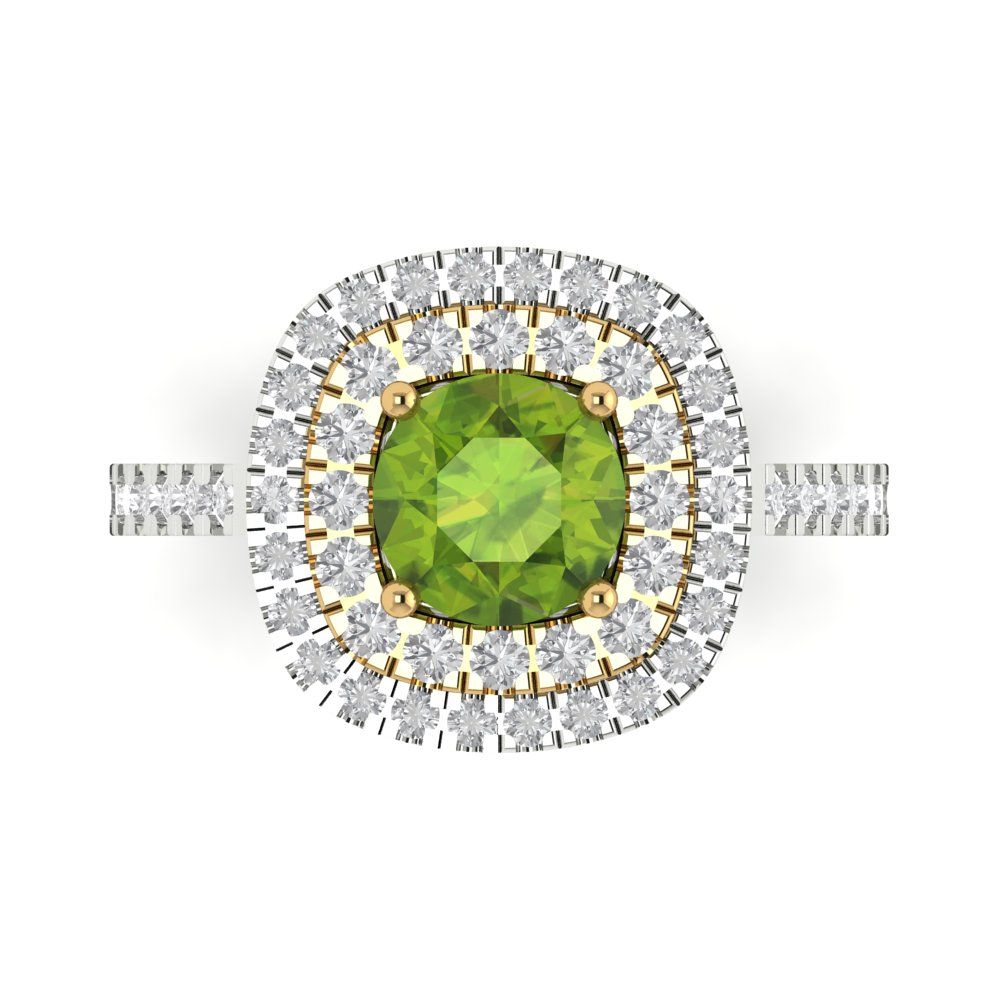 1.615 cttw Natural Peridot Hidden Halo Engagement Ring - Solid White/Yellow Gold (VVS1, Round Cut,6.5mm)