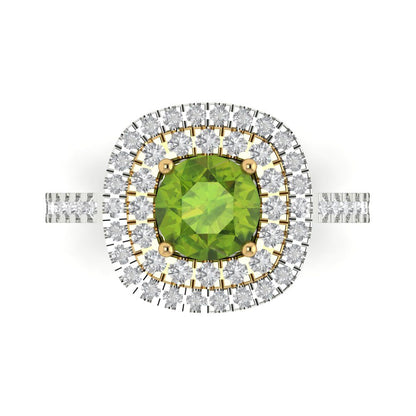 1.615 cttw Natural Peridot Hidden Halo Engagement Ring - Solid White/Yellow Gold (VVS1, Round Cut,6.5mm)