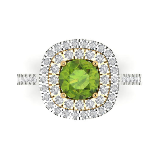 1.615 cttw Natural Peridot Hidden Halo Engagement Ring - Solid White/Yellow Gold (VVS1, Round Cut,6.5mm)