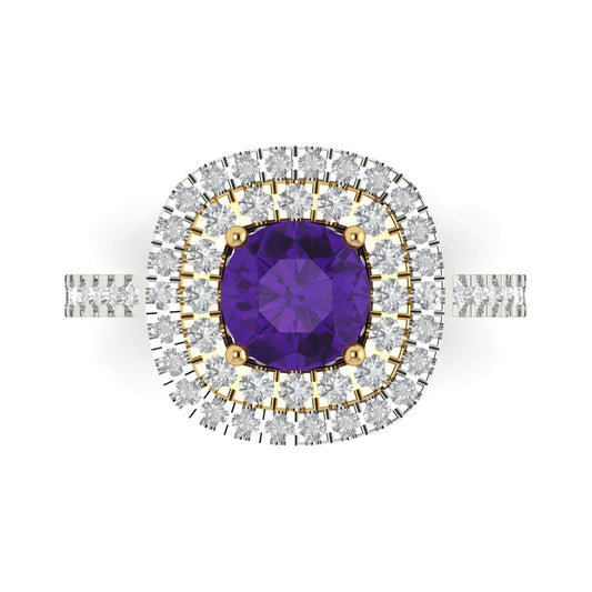 1.615 cttw Natural Amethyst Hidden Halo Engagement Ring - Solid White/Yellow Gold (VVS1, Round Cut,6.5mm)