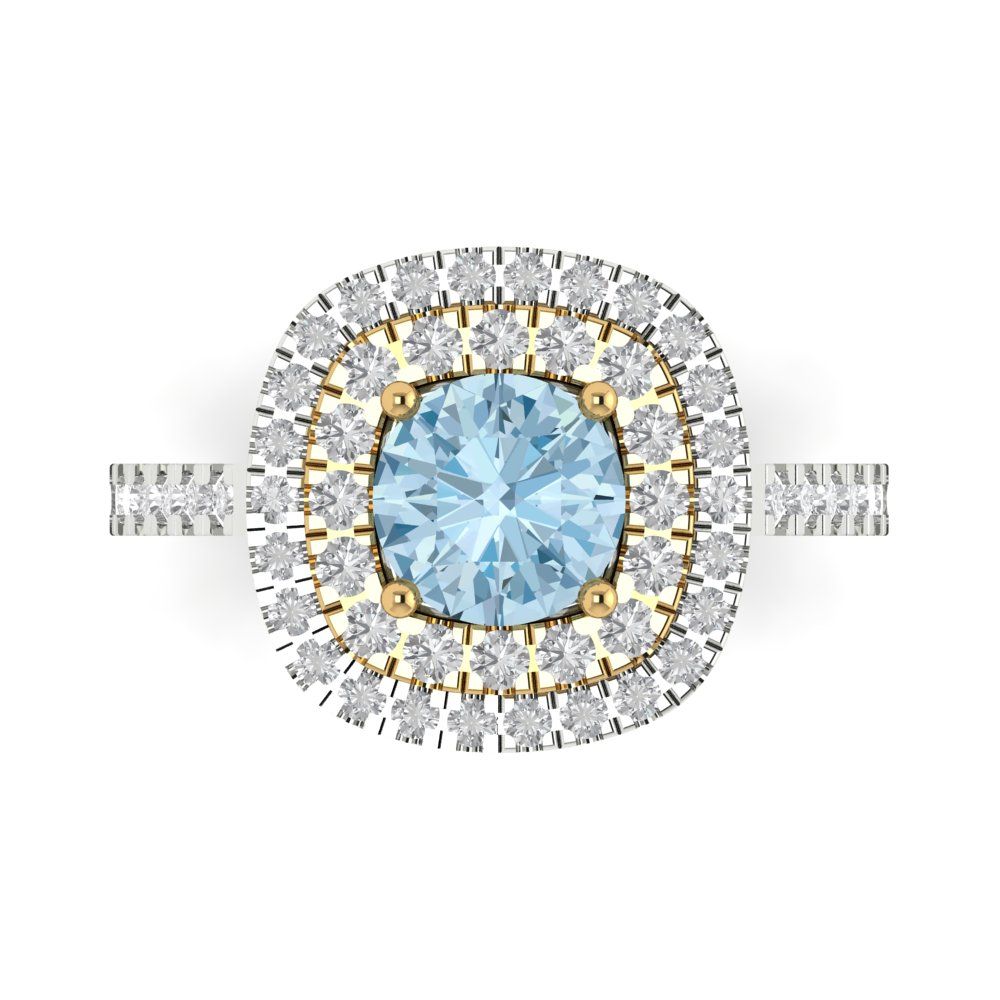 1.615 cttw Natural Swiss Blue Topaz Hidden Halo Engagement Ring - Solid White/Yellow Gold (VVS1, Round Cut,6.5mm)