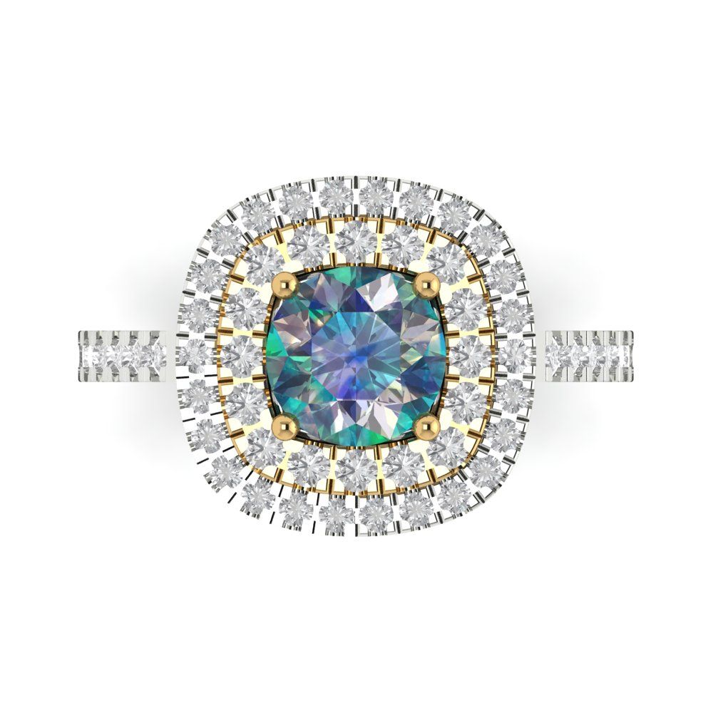 1.615 cttw Blue Moissanite Hidden Halo Engagement Ring - Solid White/Yellow Gold (VVS1, Round Cut,6.5mm)