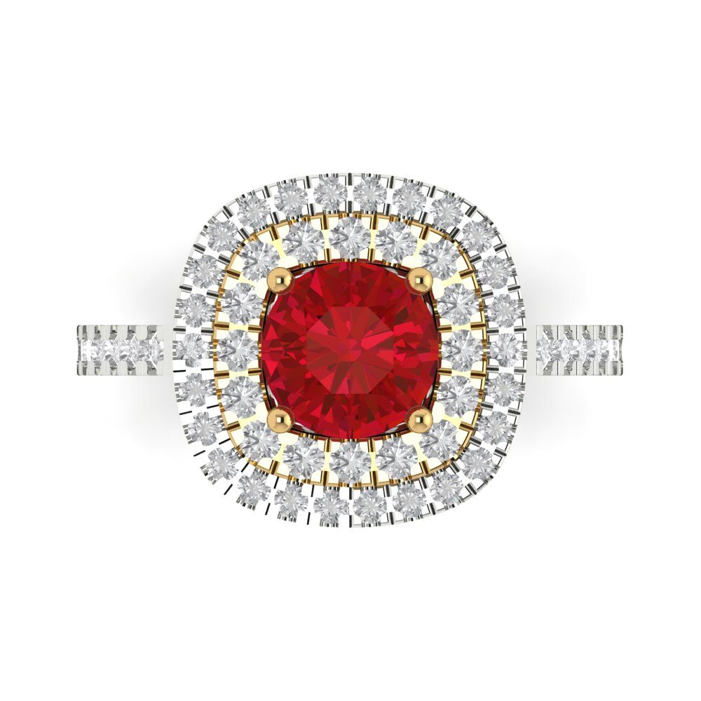1.615 cttw Simulated Ruby Hidden Halo Engagement Ring - Solid White/Yellow Gold (VVS1, Round Cut,6.5mm)