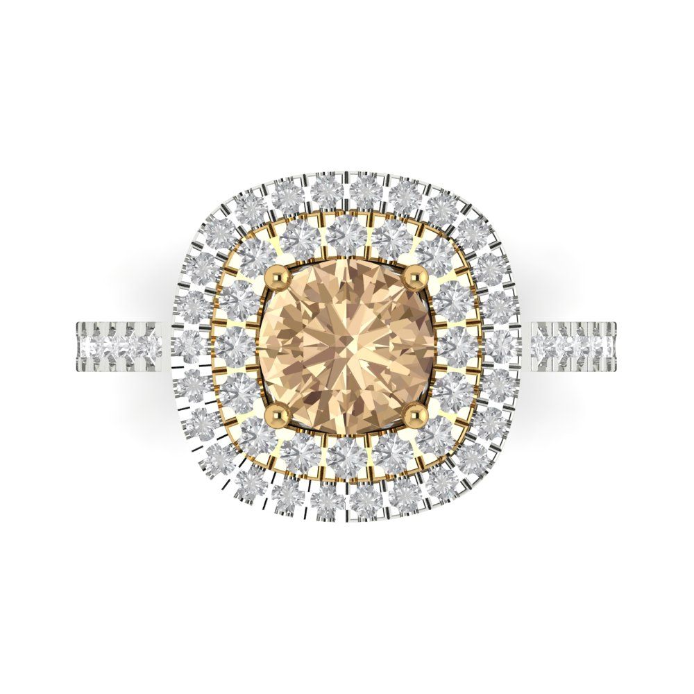 1.615 cttw Yellow Moissanite Hidden Halo Engagement Ring - Solid White/Yellow Gold (VVS1, Round Cut,6.5mm)