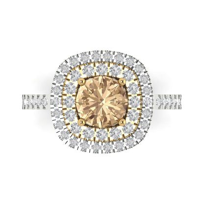 1.615 cttw Yellow Moissanite Hidden Halo Engagement Ring - Solid White/Yellow Gold (VVS1, Round Cut,6.5mm)