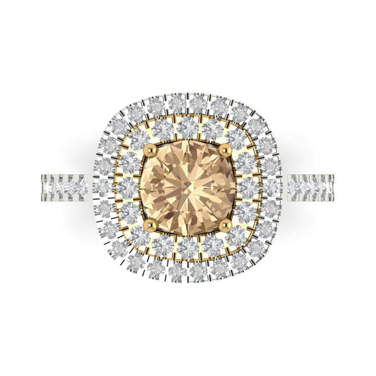 1.615 cttw Yellow Moissanite Hidden Halo Engagement Ring - Solid White/Yellow Gold (VVS1, Round Cut,6.5mm)
