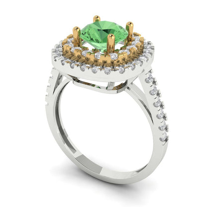 1.615 cttw Zirconia Simulated Green Diamond Hidden Halo Engagement Ring - Solid Gold (VVS1, Round Cut,6.5mm)