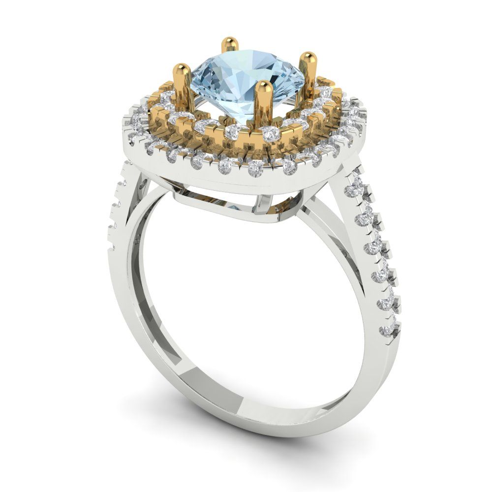 1.615 cttw Natural Aquamarine Hidden Halo Engagement Ring - Solid White/Yellow Gold (VVS1, Round Cut,6.5mm)