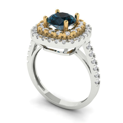 1.615 cttw Natural London Blue Topaz Hidden Halo Engagement Ring - Solid Gold (Round Cut,6.5mm)