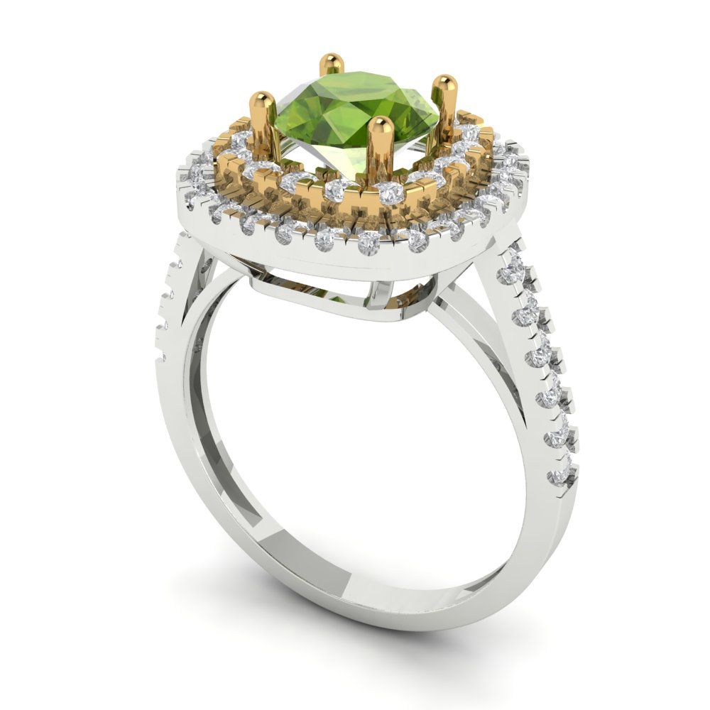 1.615 cttw Natural Peridot Hidden Halo Engagement Ring - Solid White/Yellow Gold (VVS1, Round Cut,6.5mm)