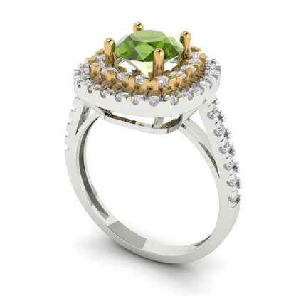 1.615 cttw Natural Peridot Hidden Halo Engagement Ring - Solid White/Yellow Gold (VVS1, Round Cut,6.5mm)