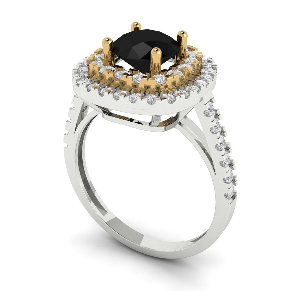 1.615 cttw Natural Onyx Hidden Halo Engagement Ring - Solid White/Yellow Gold (VVS1, Round Cut,6.5mm)