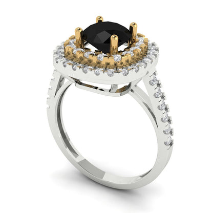 1.615 cttw Natural Onyx Hidden Halo Engagement Ring - Solid White/Yellow Gold (VVS1, Round Cut,6.5mm)