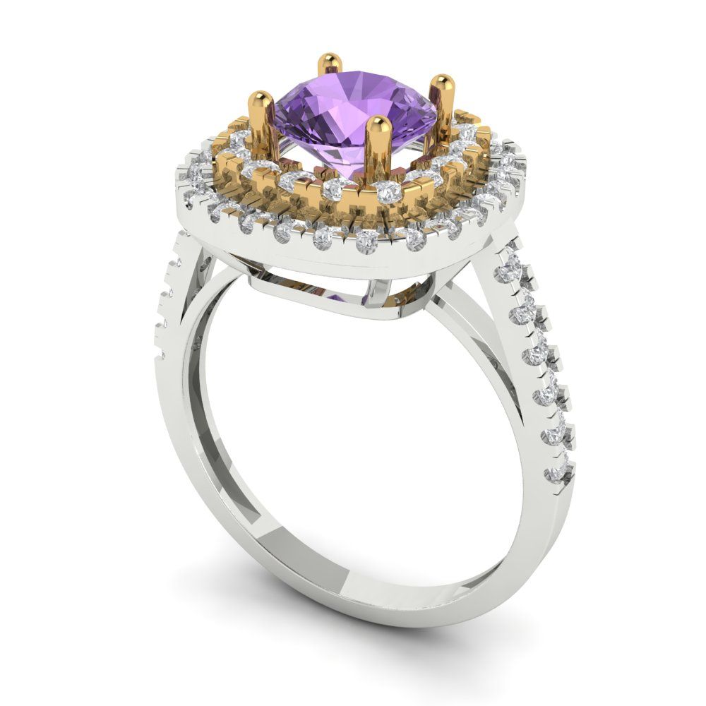 1.615 cttw Simulated Alexandrite Hidden Halo Engagement Ring - Solid White/Yellow Gold (VVS1, Round Cut,6.5mm)