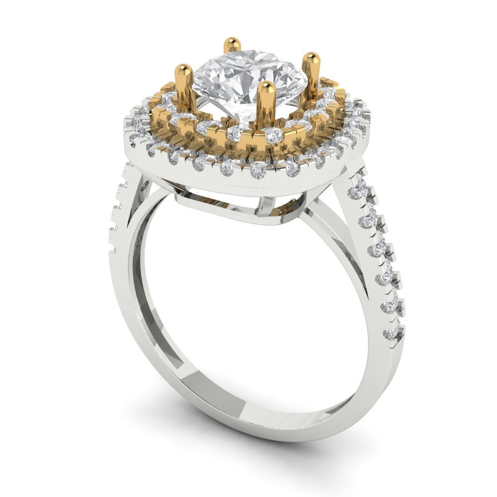 1.615 cttw Moissanite Hidden Halo Engagement Ring - Solid White/Yellow Gold (VVS1, Round Cut,6.5mm)