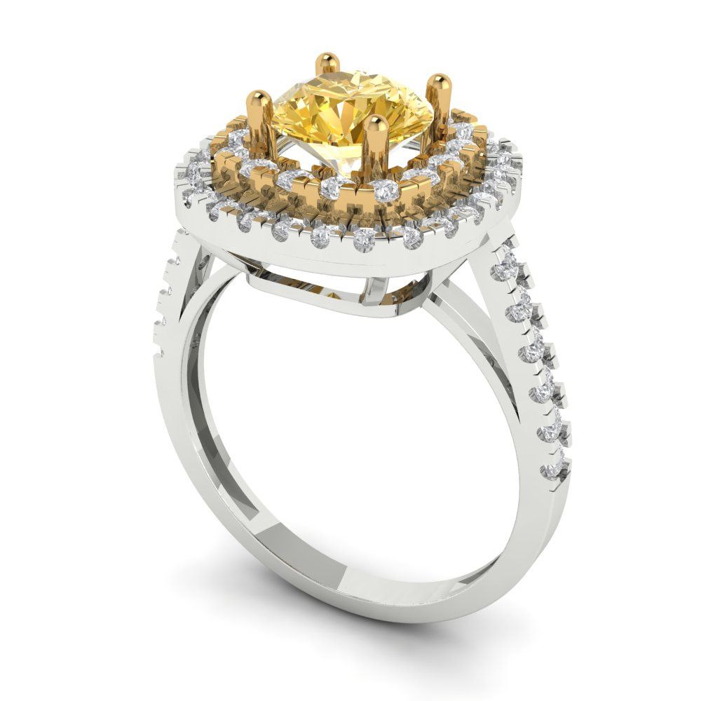 1.615 cttw Yellow Moissanite Hidden Halo Engagement Ring - Solid White/Yellow Gold (VVS1, Round Cut,6.5mm)