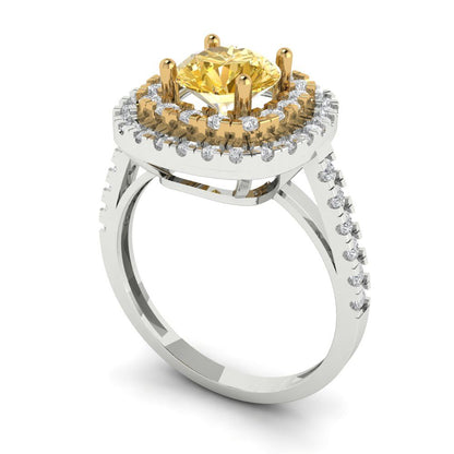 1.615 cttw Yellow Moissanite Hidden Halo Engagement Ring - Solid White/Yellow Gold (VVS1, Round Cut,6.5mm)