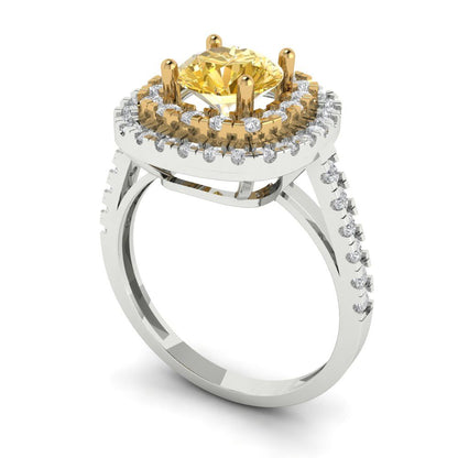 1.615 cttw Natural Citrine Hidden Halo Engagement Ring - Solid White/Yellow Gold (VVS1, Round Cut,6.5mm)