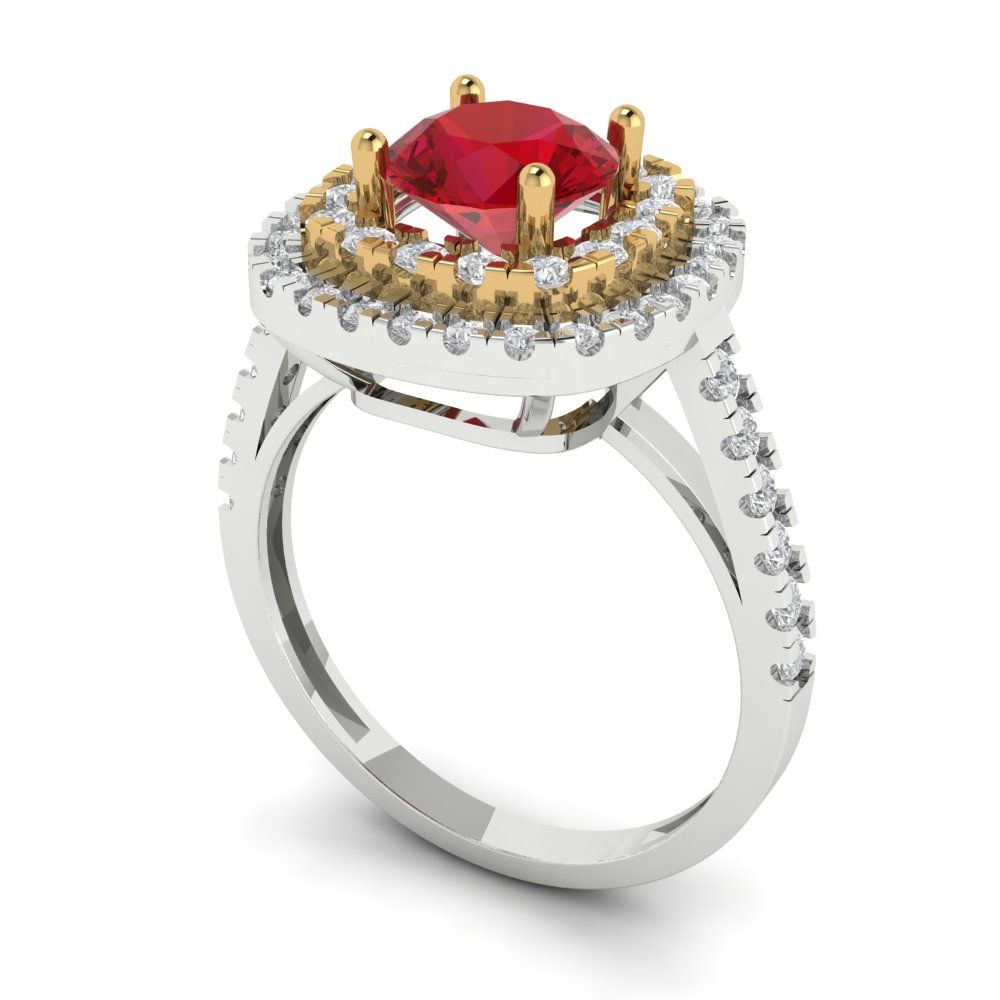 1.615 cttw Simulated Ruby Hidden Halo Engagement Ring - Solid White/Yellow Gold (VVS1, Round Cut,6.5mm)