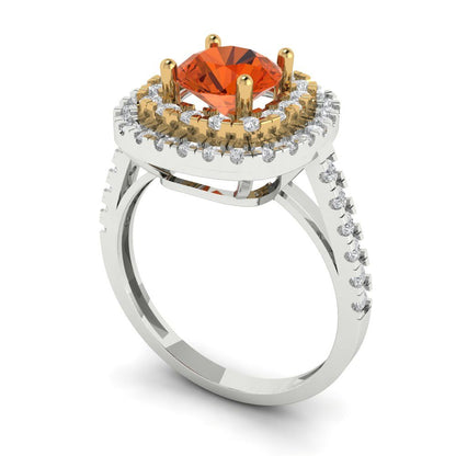 1.615 cttw Zirconia Simulated Red Diamond Hidden Halo Engagement Ring - Solid Gold (VVS1, Round Cut,6.5mm)