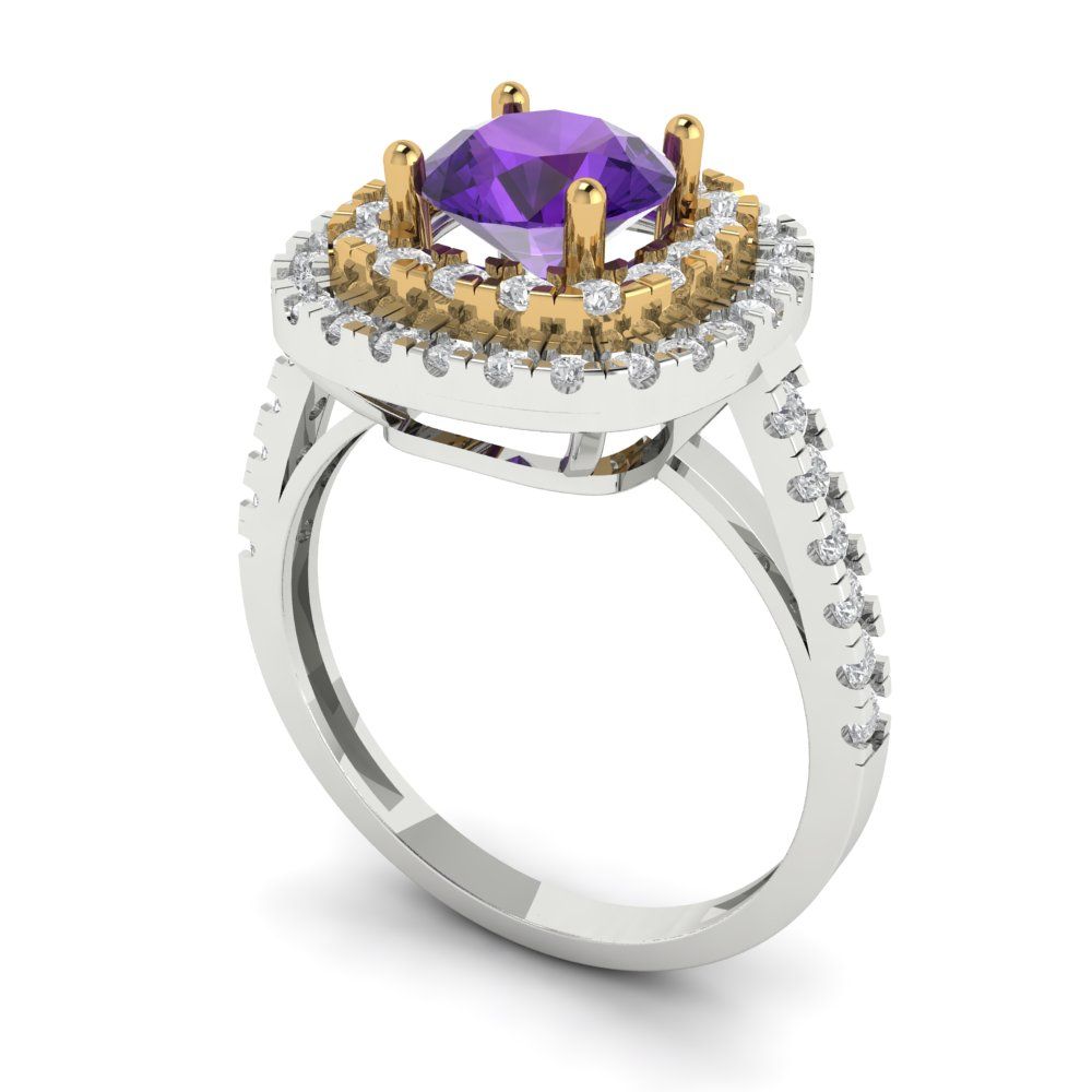 1.615 cttw Natural Amethyst Hidden Halo Engagement Ring - Solid Gold (Round Cut,6.5mm)
