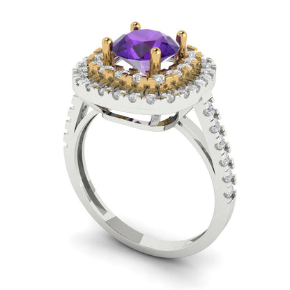 1.615 cttw Natural Amethyst Hidden Halo Engagement Ring - Solid Gold (Round Cut,6.5mm)