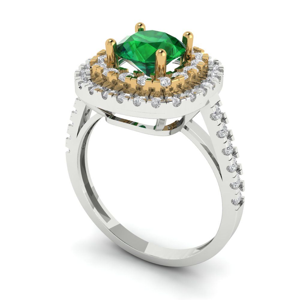 1.615 cttw Simulated Emerald Hidden Halo Engagement Ring - Solid Gold (Round Cut,6.5mm)