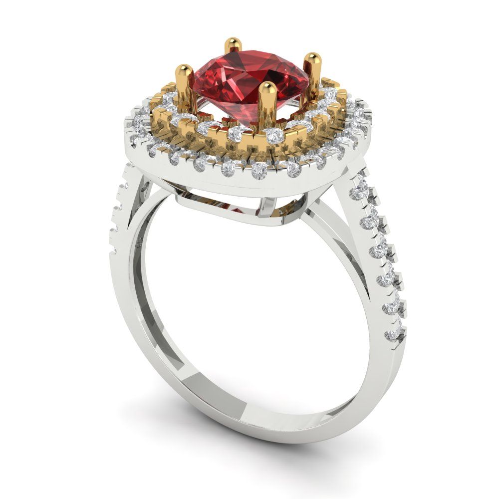 1.615 cttw Natural Garnet Hidden Halo Engagement Ring - Solid Gold (Round Cut,6.5mm)